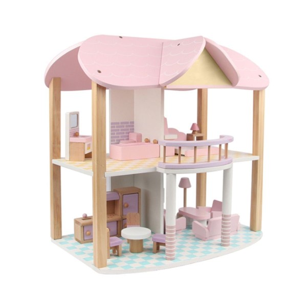 Puppenhaus Anna rosa 24-teiliges Set mit Möbeln aus Holz komplett eingerichtet