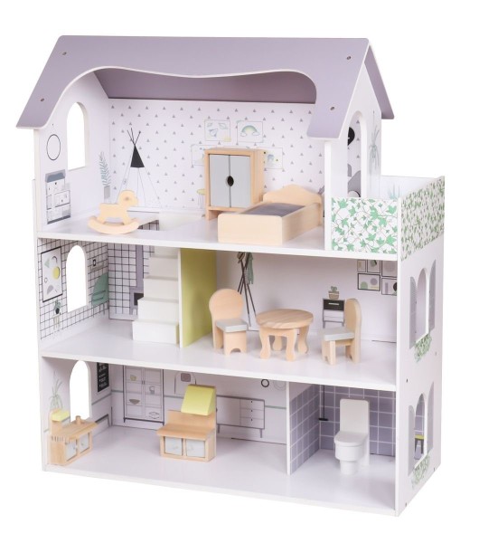Puppenhaus Lara lila11-teiliges Set mit Möbeln aus Holz komplett eingerichtet