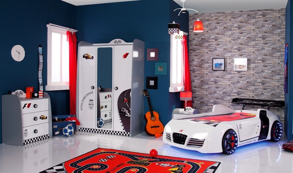 Kinderzimmer Turbo weiß 3-teilig mit Autobett V8