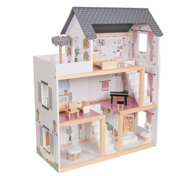 Puppenhaus Princess weiß 17-teiliges Set mit Möbeln aus Holz komplett eingerichtet